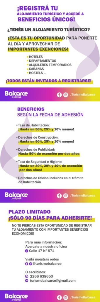 BENEFICIOS PARA REGISTRAR ALOJAMIENTOS Y EMPRENDER EN BALCARCE