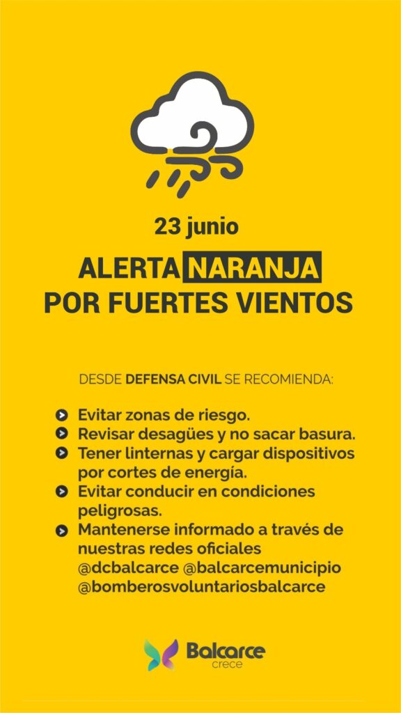 ALERTA NARANJA POR VIENTOS INTENSOS: EL MUNICIPIO SOLICITA EXTREMAR PRECAUCIONES