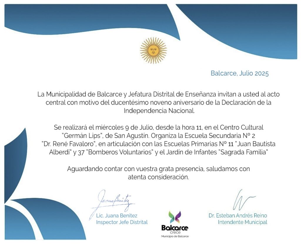 ACTO CENTRAL POR EL 9 DE JULIO EN SAN AGUSTÍN