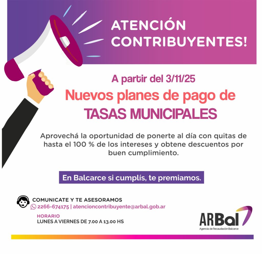 NUEVOS PLANES DE PAGO DE TASAS MUNICIPALES A PARTIR DEL 3 DE NOVIEMBRE